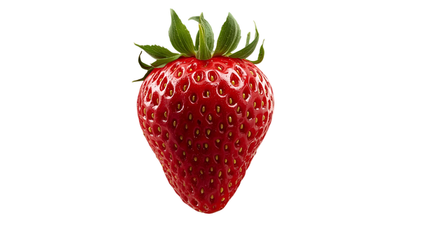 Red strawberry with green leaves on a white background