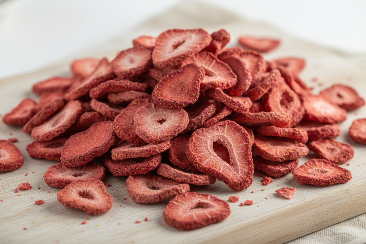 freeze dry strawberry slices wide angle bunch of them